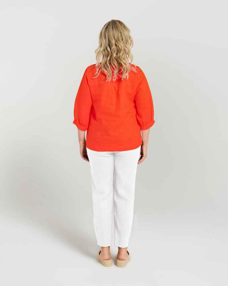 BLACKSTONE Linen HalfSl Top FiesRed