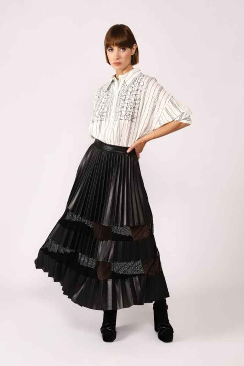 DIXIE Fishnet Vegan Pleated Skirt Black