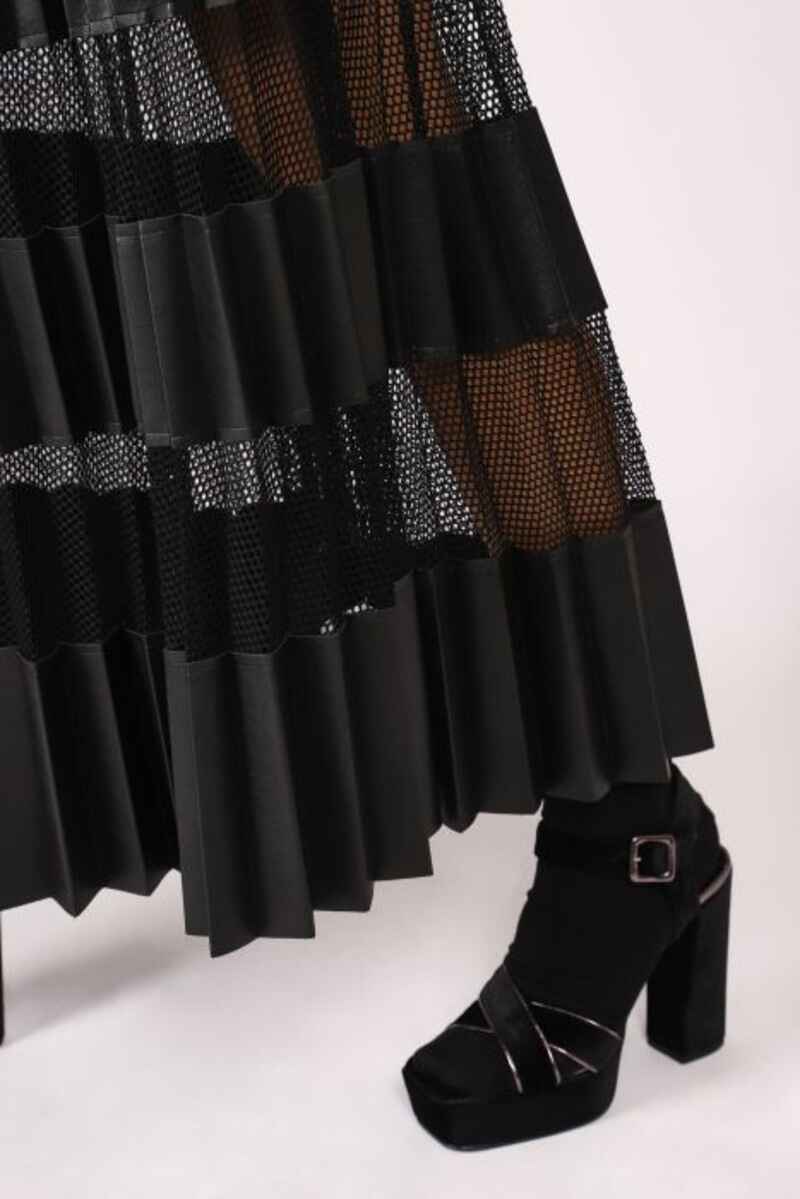 DIXIE Fishnet Vegan Pleated Skirt Black