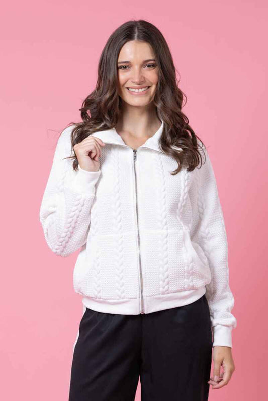 CHARLO Jacky Zip-Up Sweater White