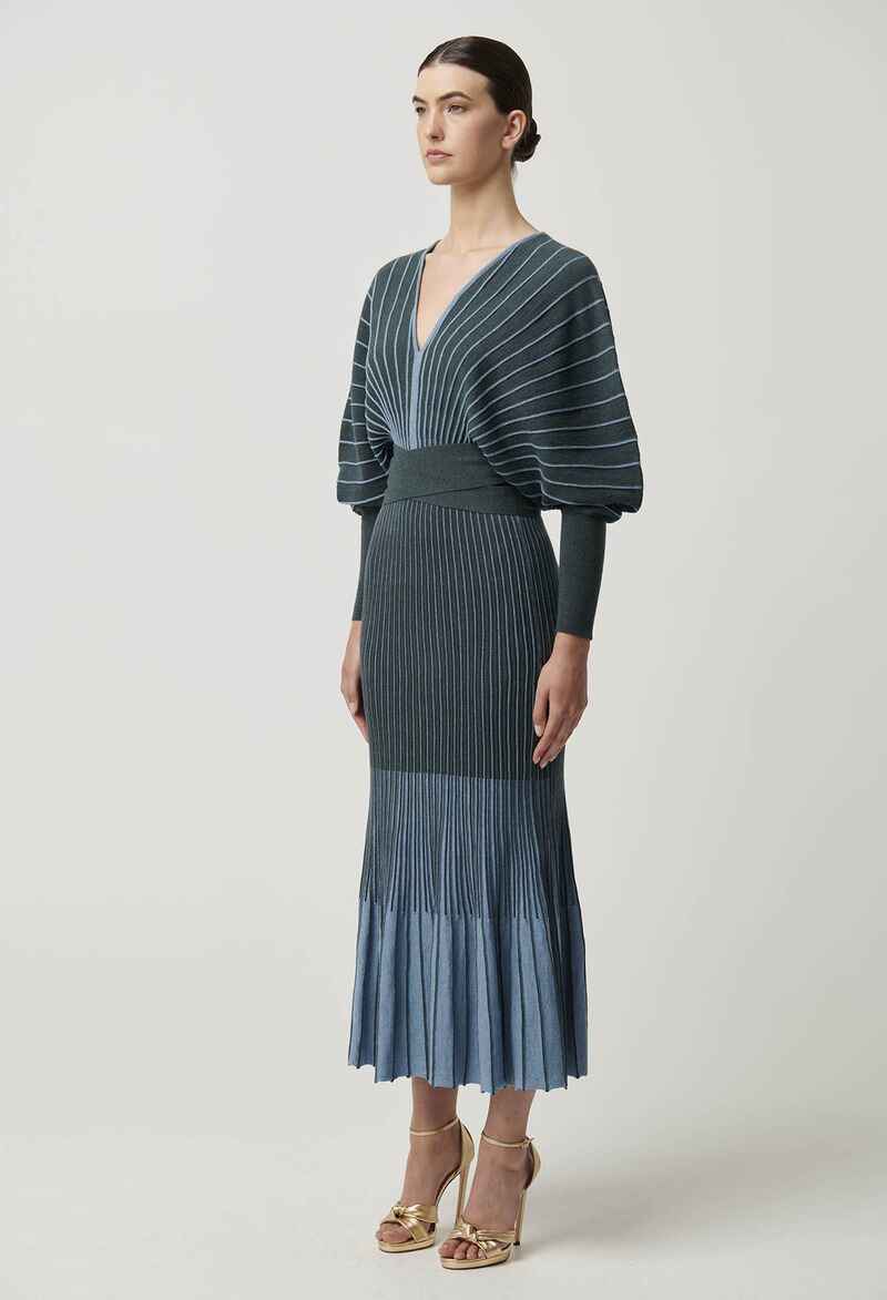 ONCE WAS Equinox Wool Midi Dress Bluest