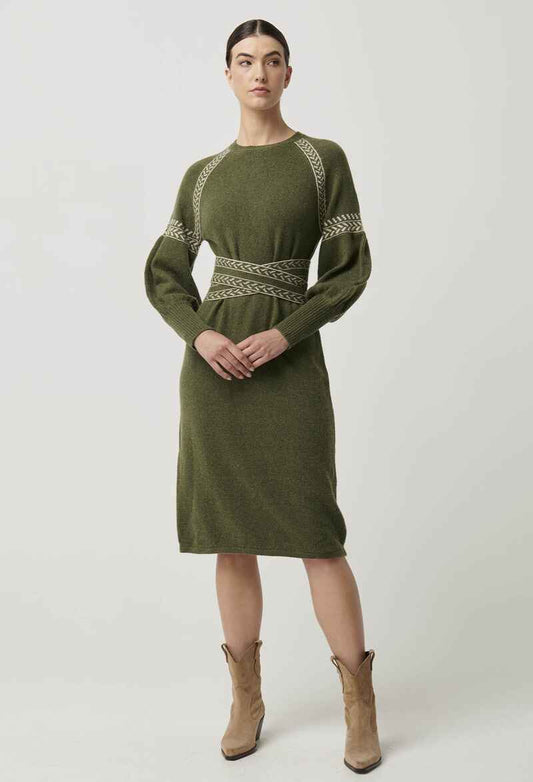 ONCE WAS Sierra WJacq Midi Dress Moss