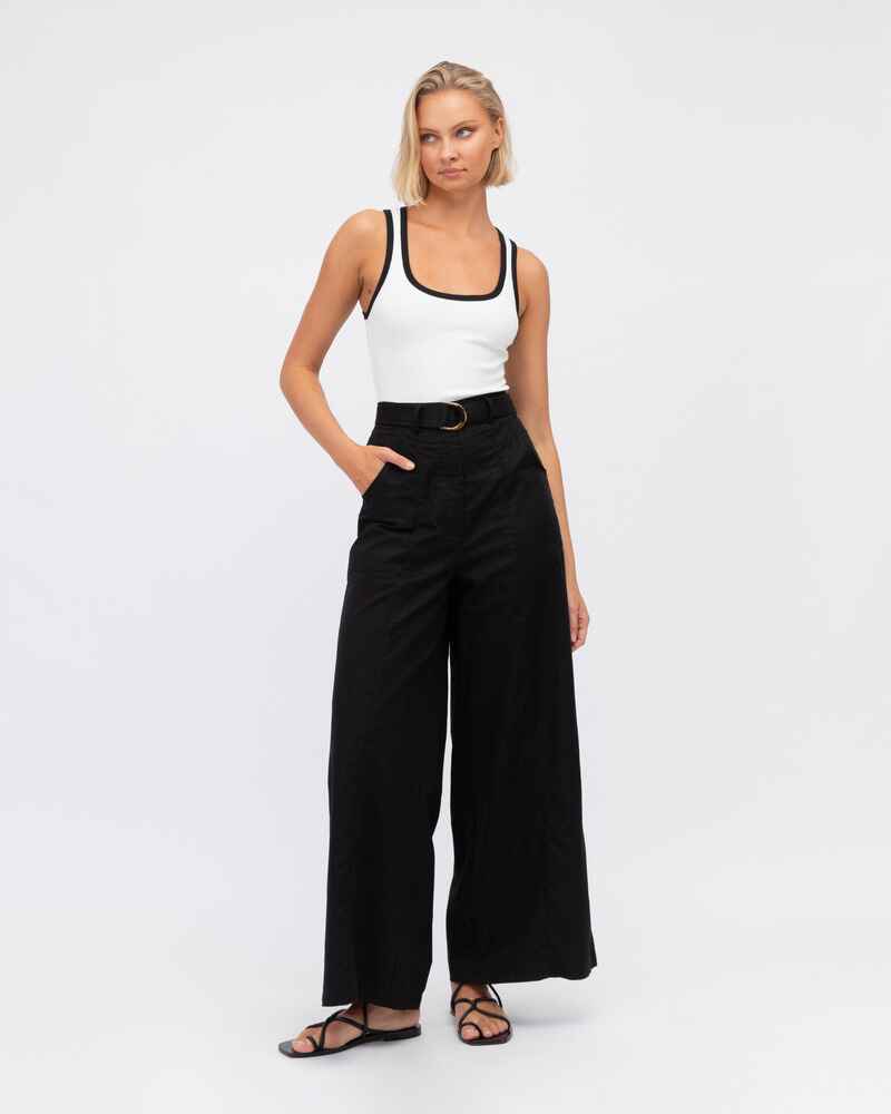 PAPER HEART Linen Belted Pants Black