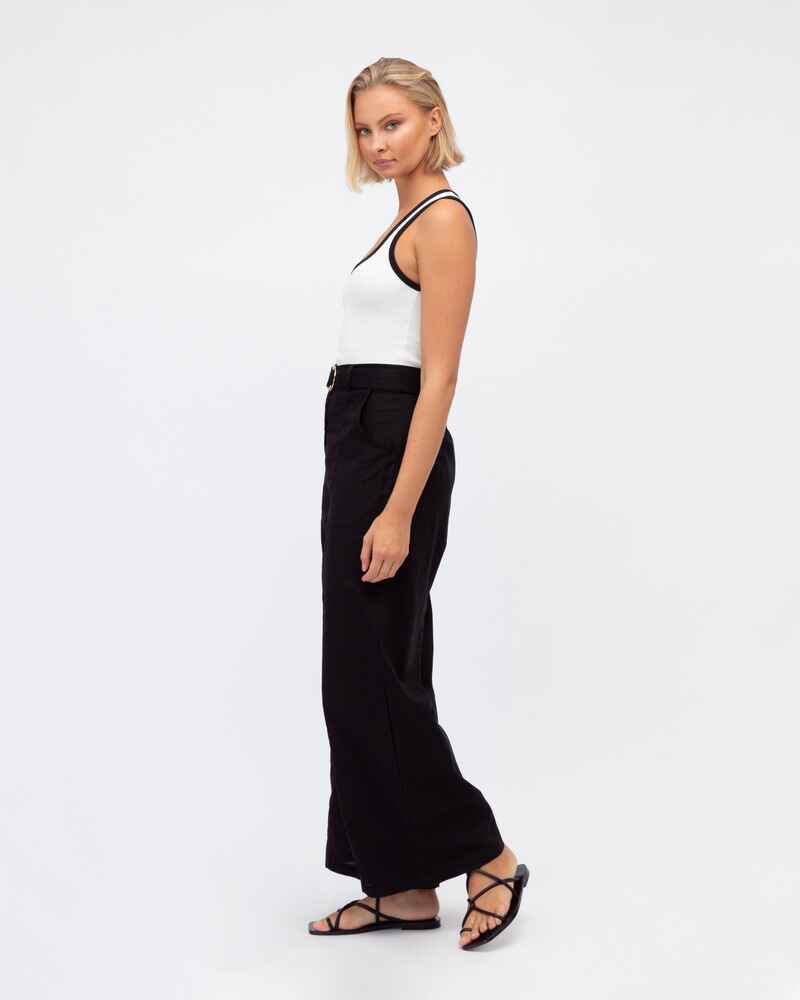 PAPER HEART Linen Belted Pants Black