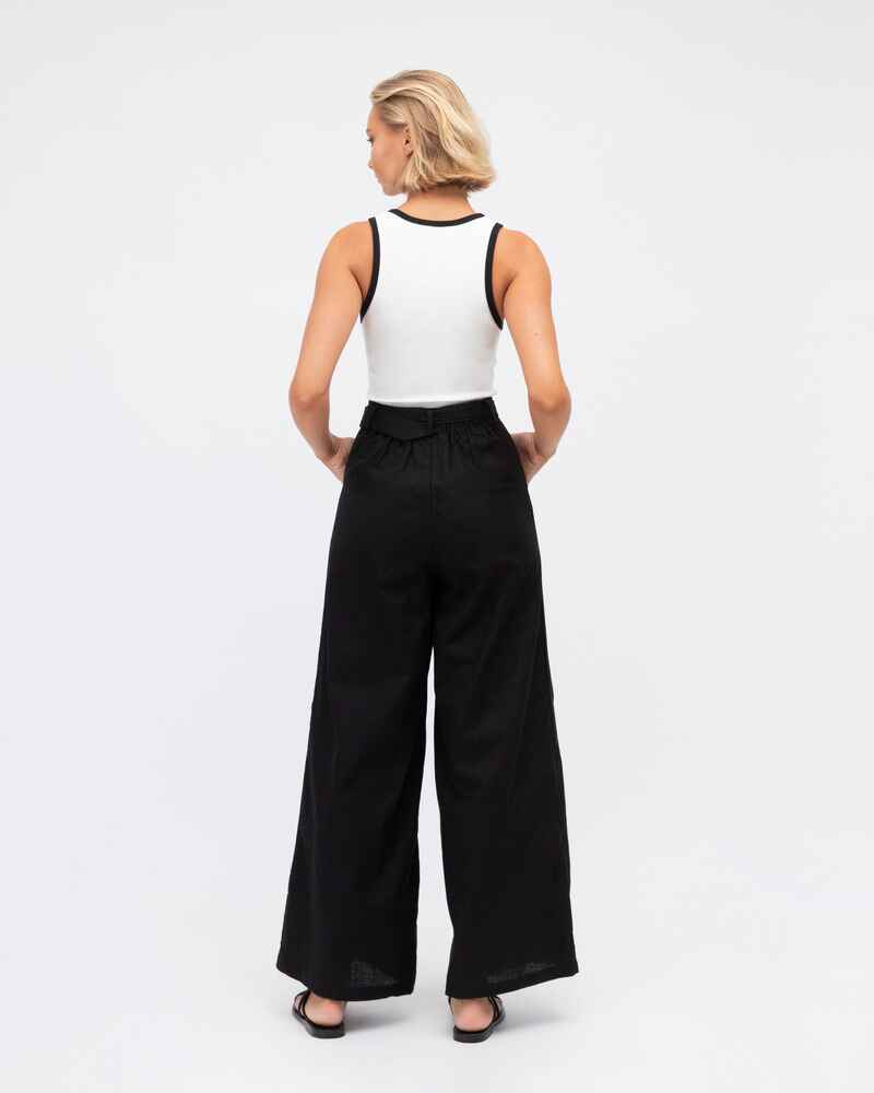 PAPER HEART Linen Belted Pants Black