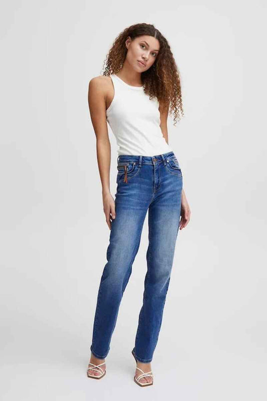 PULZ Karolina HW Str Leg Jeans MedB