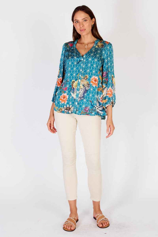 RUBYYAYA Flamingo Shirt Blue