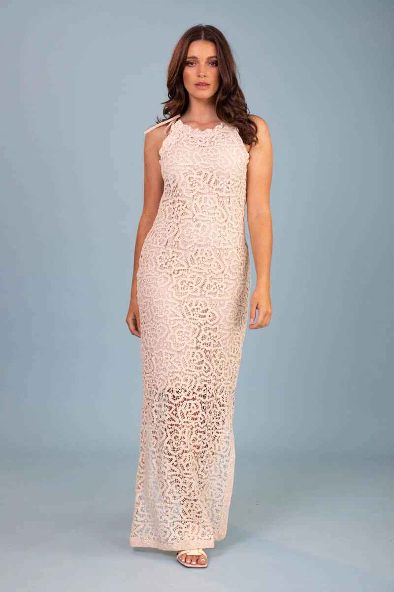 THE BAY Byron Crochet Maxi Dress Sand