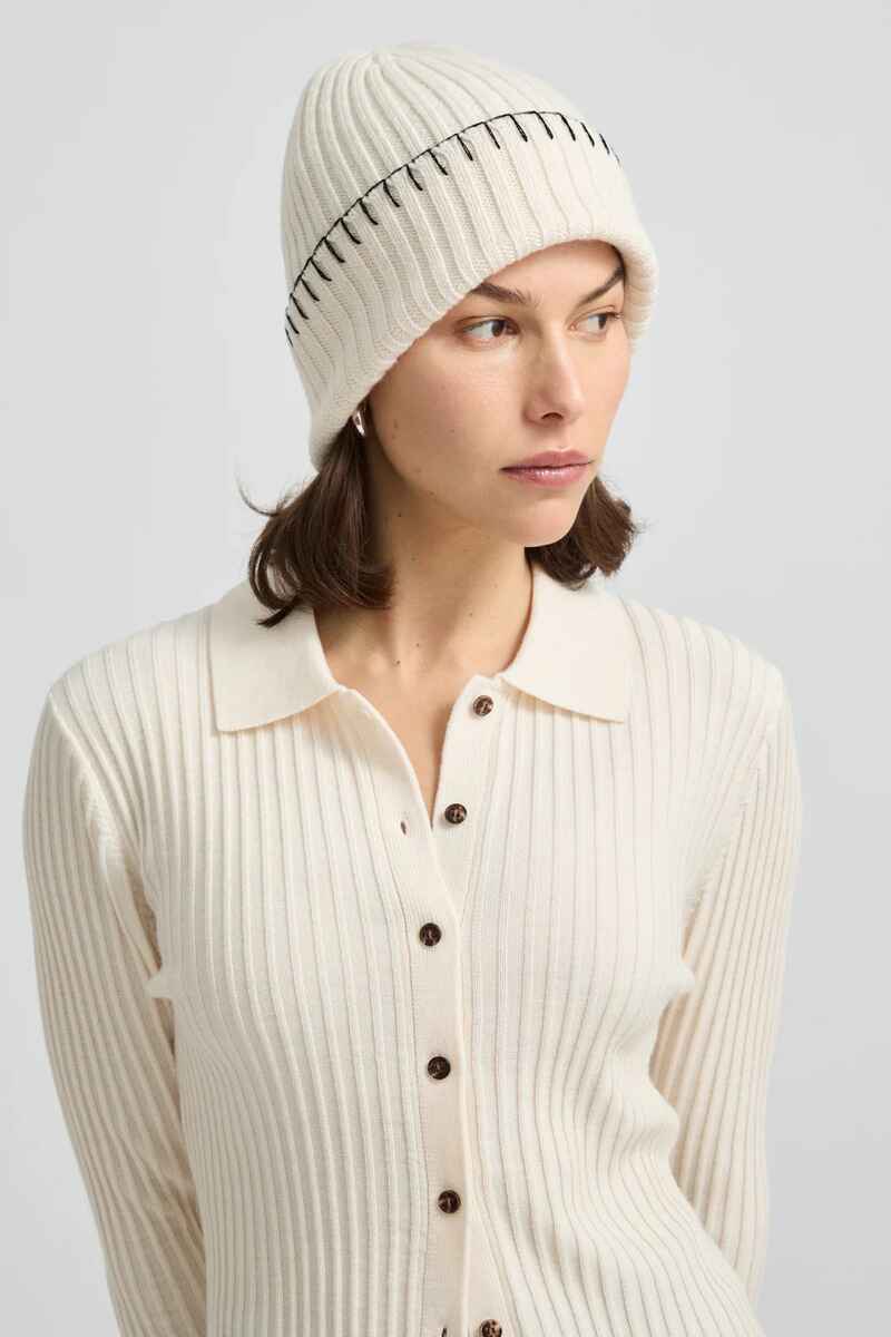 TOORALLIE Blanket Stitch Beanie Ivory