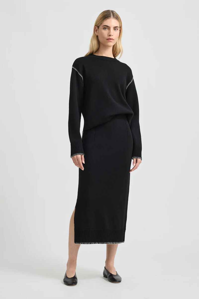 TOORALLIE Blanket Stitch Skirt Black