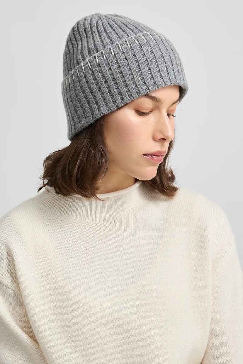 TOORALLIE Blanket Stitch Beanie Grey