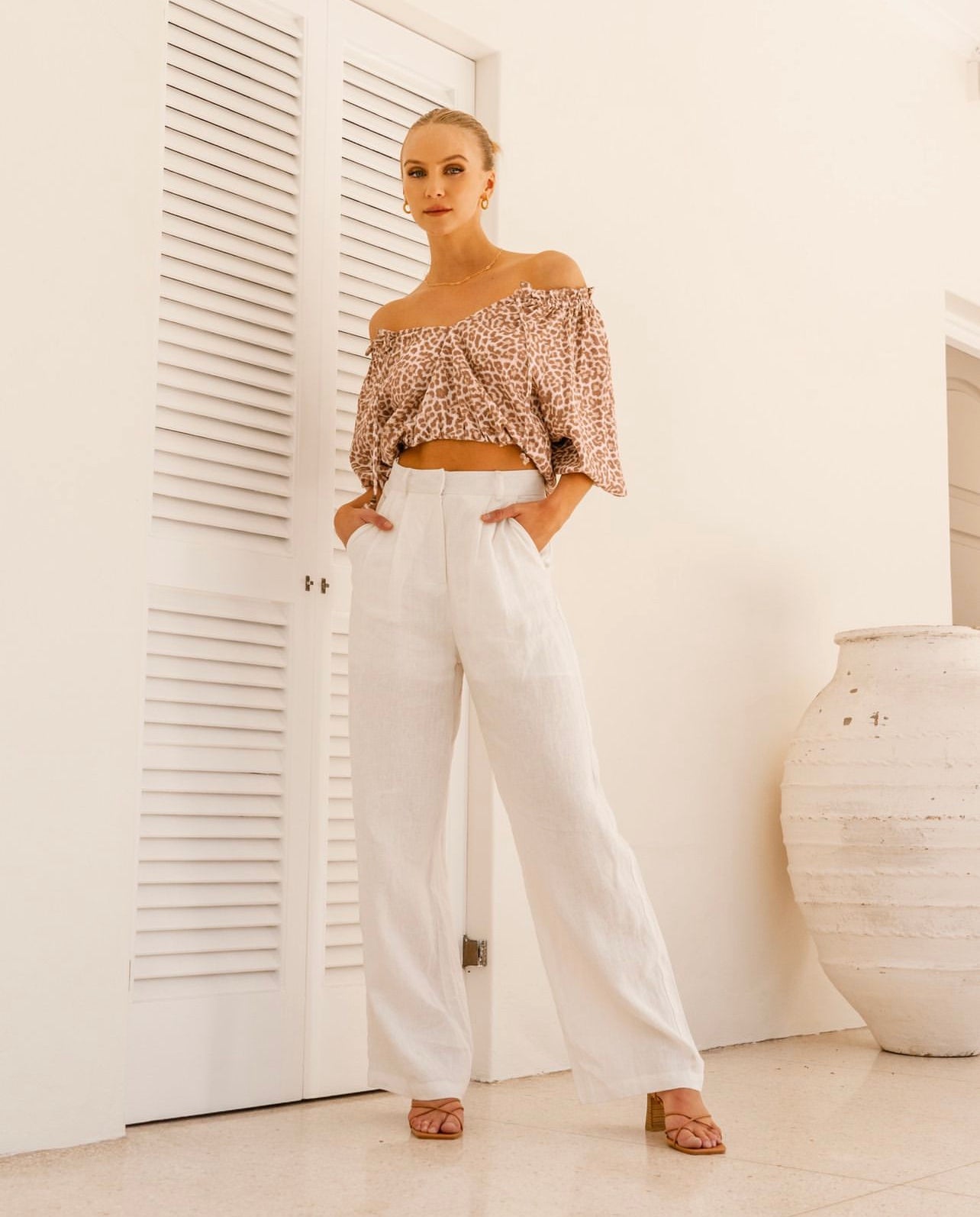 WHITE CLOSET Linen Pant White